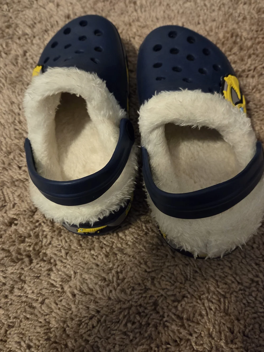 Kids Navy Faux-Fur Lined Clogs with Yellow Truck Accents